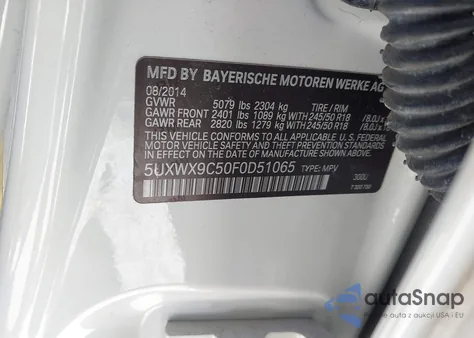 2015 BMW X3 xDrive28I из США, поврежденный, VIN 5UXWX9C50F0D51065